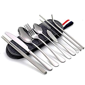 DZRZVD Portable Utensils Travel Camping Cutlery Sets Stainless Steel Ultralight Hiking Equipment